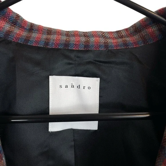 NWT SANDRO Toms Double-Breasted Checked Wool-Blend Blazer Multicolor Size 42